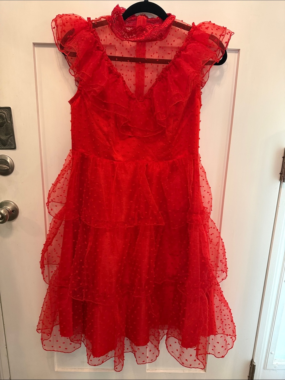 Lydia Beetlejuice Wedding Red Ruffle-Tiered Formal Dress